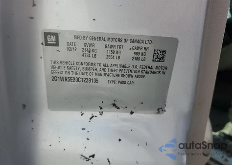 2012 Chevrolet Impala Ls из США, поврежденный, VIN 2G1WA5E30C1239105